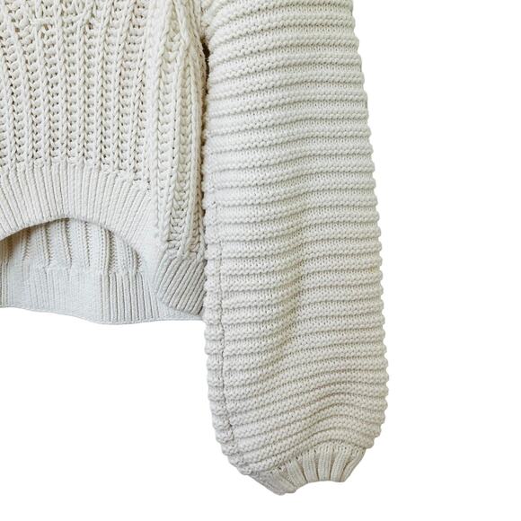 Free People Womens Sweetheart Chunky Knit Sweater Size M White Boho Fisherman - Picture 4 of 7